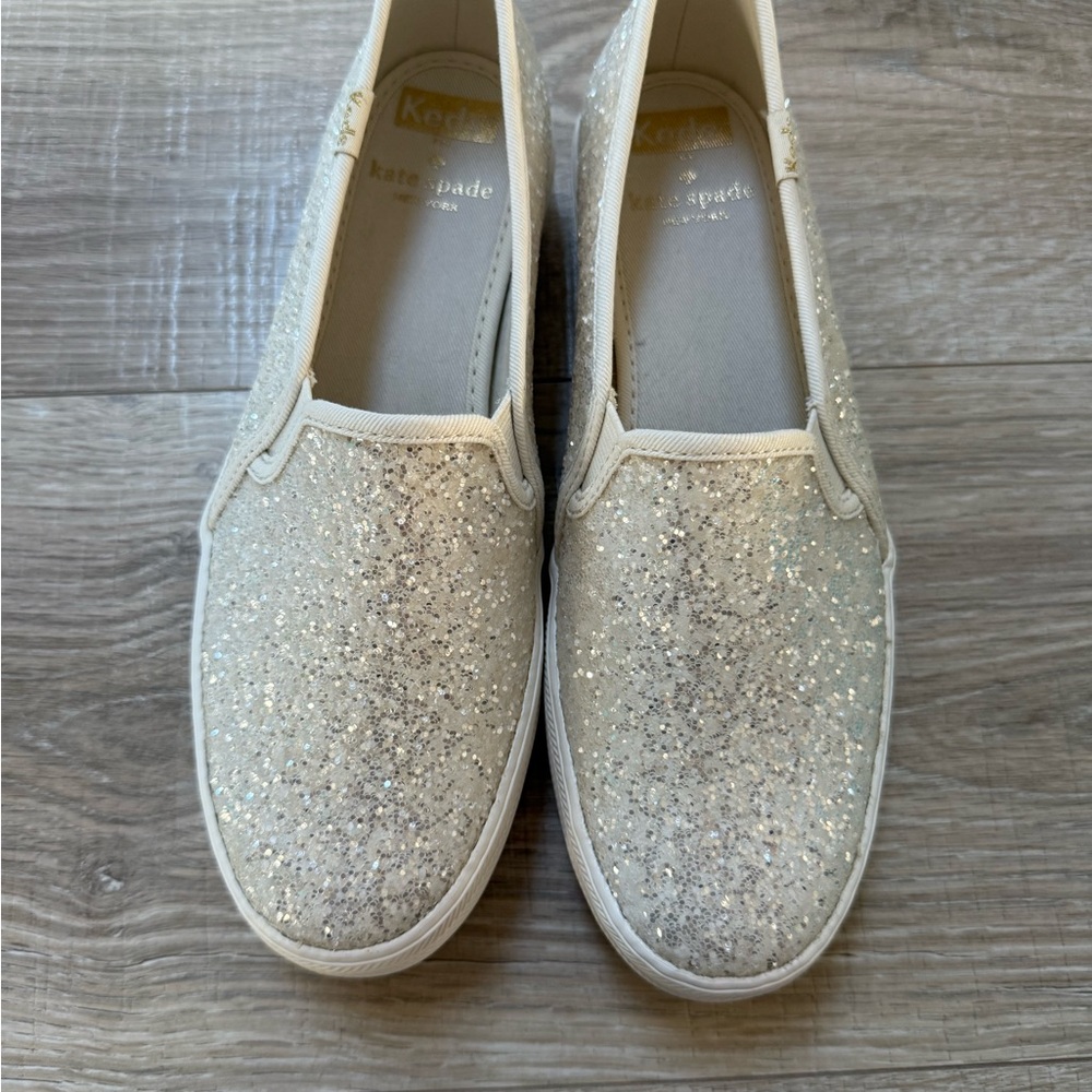 Kate Spade platform Silver Glitter Slip-On Shoes